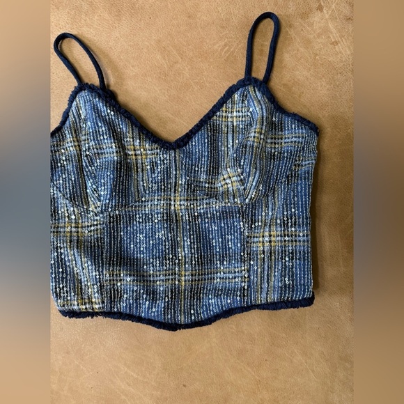 Miss Me Women's Sequins Plaid Print Crop Tank Country Western Y2K Size Medium - Picture 5 of 11